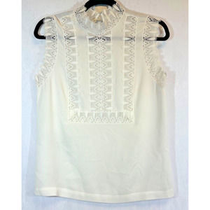 Yigal Azrouel 100% Silk Ruffle Lace White Blouse Size 4 Sleeveless Designer C24